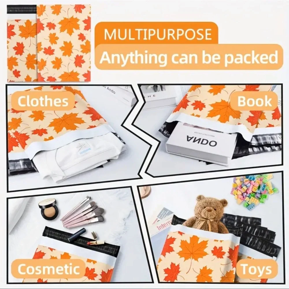 15 Fall leaves poly mailers bundle 10x13 & 6x9 plus thank you cards & stickers - Picture 8 of 9